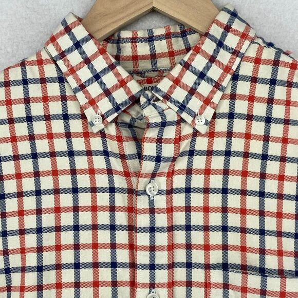 BONOBOS Shirt Men S Washed Oxford Gingham Check Button Down Long Sleeve Red Blue - Picture 1 of 12